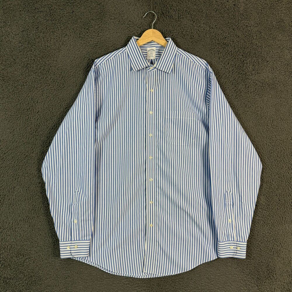Brooks Brothers Dress Shirt Mens 17 36/37 Blue Striped Spread Collar Formal